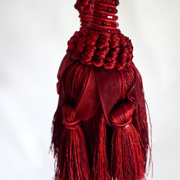 NEW 5” DECORATIVE ACCENT RED BURGUNDY BEADED CORD RIBBON TASSEL SET - Picture 7 of 7